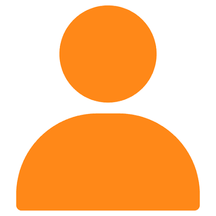 A minimalist orange user profile icon featuring a circular head and rounded torso silhouette.